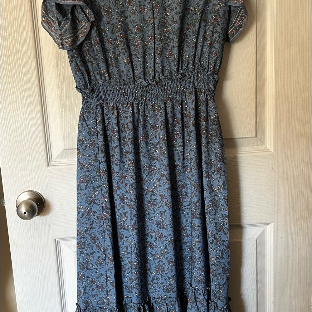 Max Studio Blue Floral Flutter-Sleeve Midi Dress